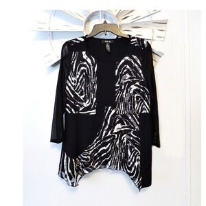 Style & Co Petite PL Black Zebra Lace Tunic Sheer Mesh Sleeves Asymmetrical Hem